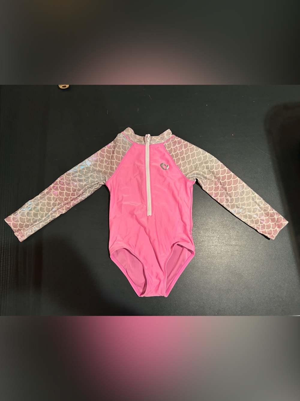 Mermaid Pink Girls' One-Piece Swimsuit with Shimmery Scale-Pattern Sleeves